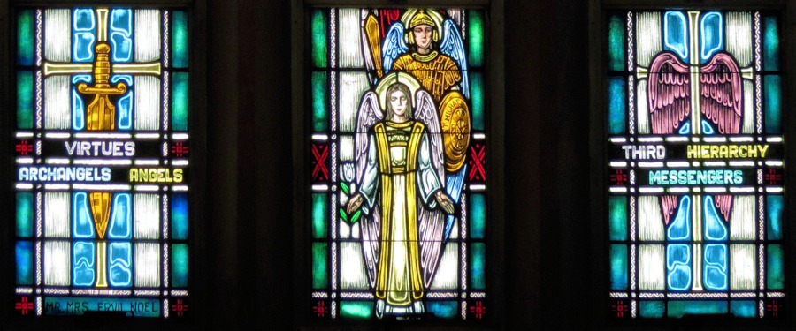 stained glass window of virtues archangels angels